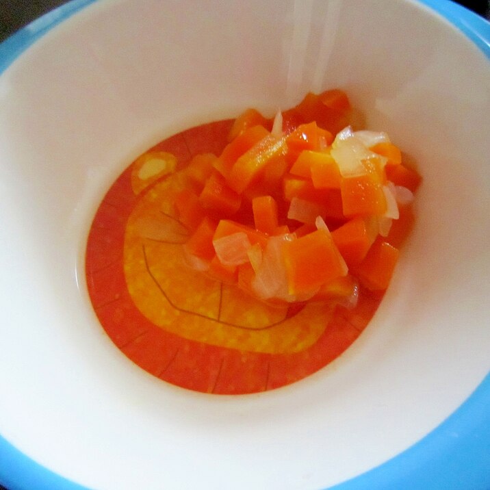 離乳食後期 にんじんと玉ねぎの洋風スープ レシピ 作り方 By まろんぱんまん 楽天レシピ